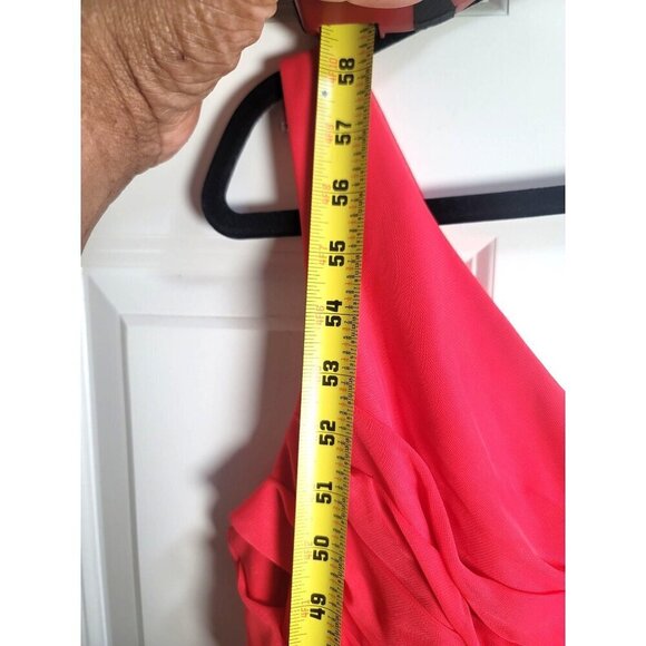 David's Bridal Elegant Coral Sleeveless Maxi Dress With Draped Front & Back - Picture 8 of 13